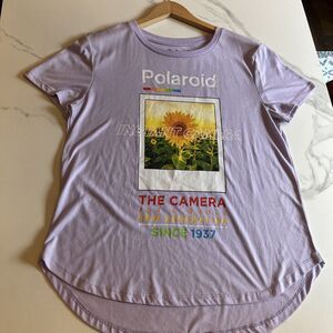 Polaroid Instant Camera Graphic Shirt Women’s XL Purple Tunic Short Sleeve Top